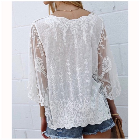 STUNNING BOHO LACE ANGEL SLEEVE TOP     1 left - Picture 9 of 9